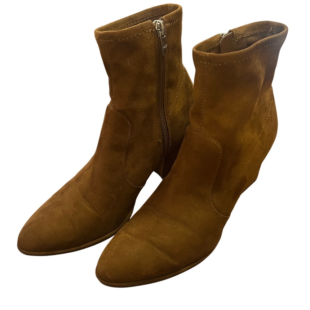 Marc Fisher Leave Brown Faux Suede Pointed Toe Block Heel Ankle Boots Size 7.5M